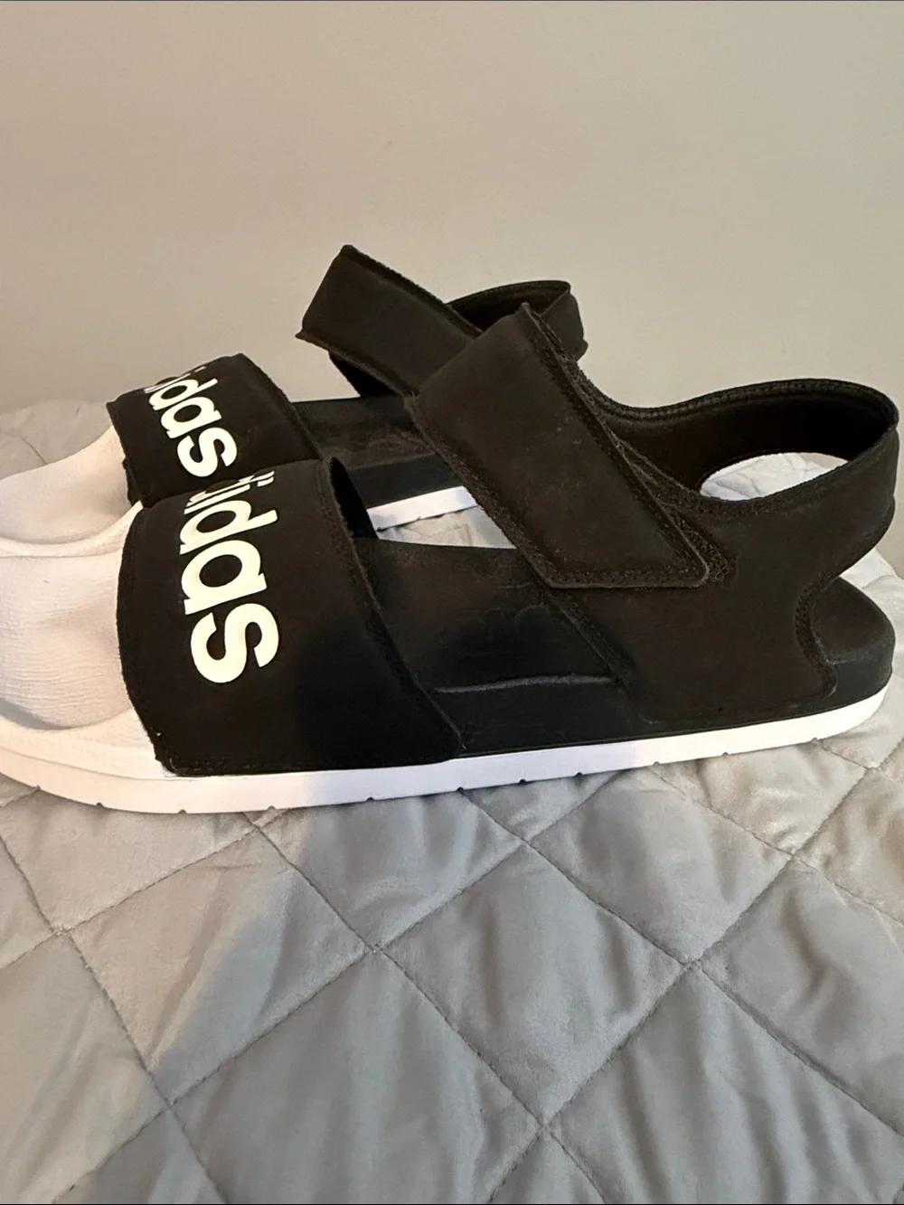 adidas Black and White Men’s Slide Sandals with Bold Logo